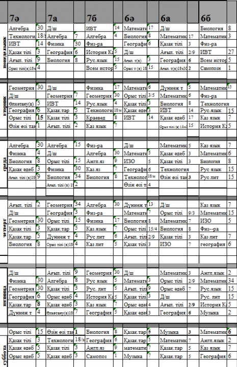 Сабақ кестесі