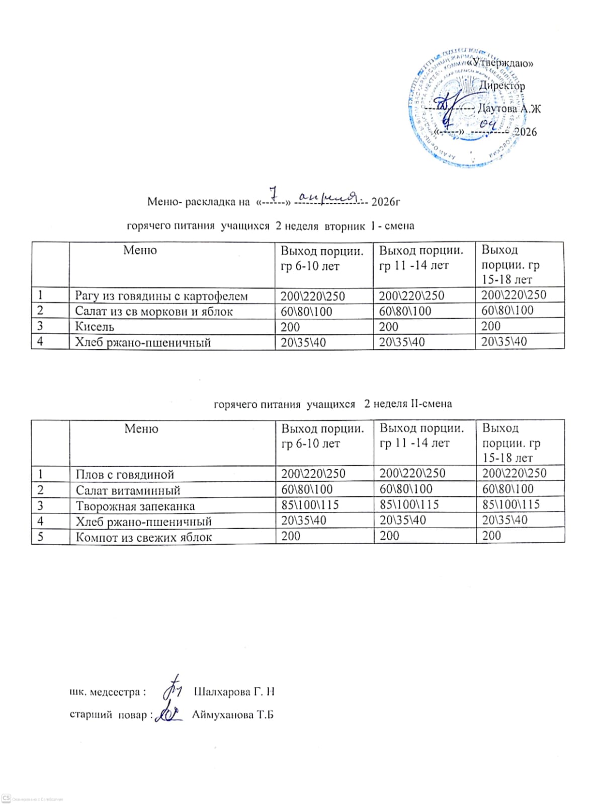 Мәзір/Меню