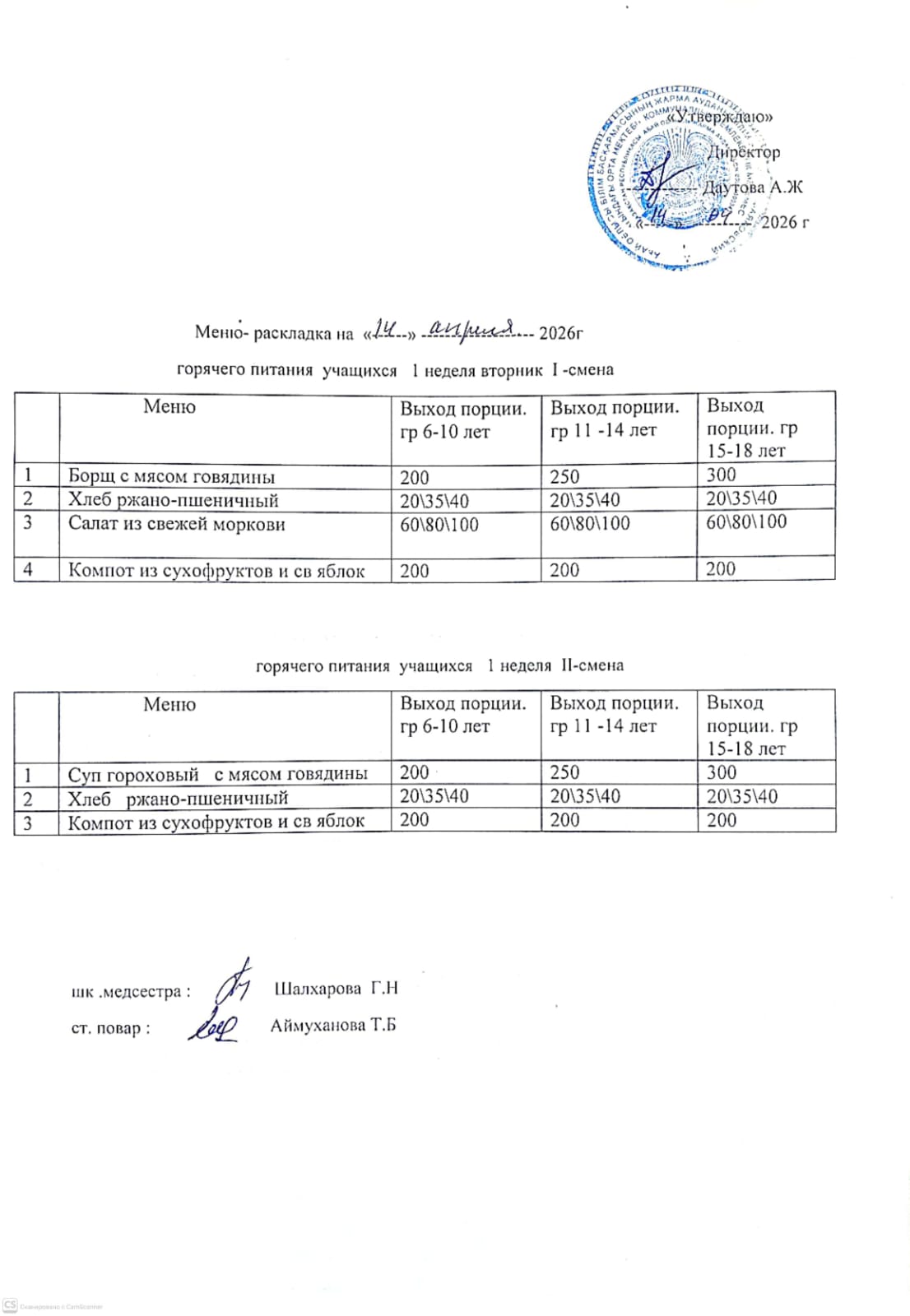 Мәзір/Меню
