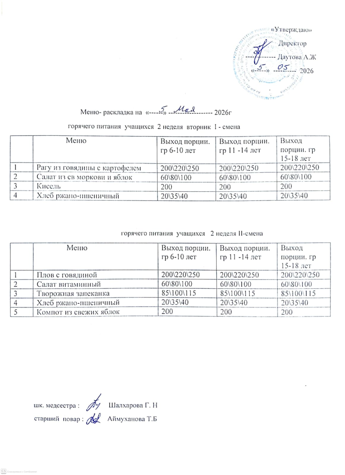 Мәзір/Меню