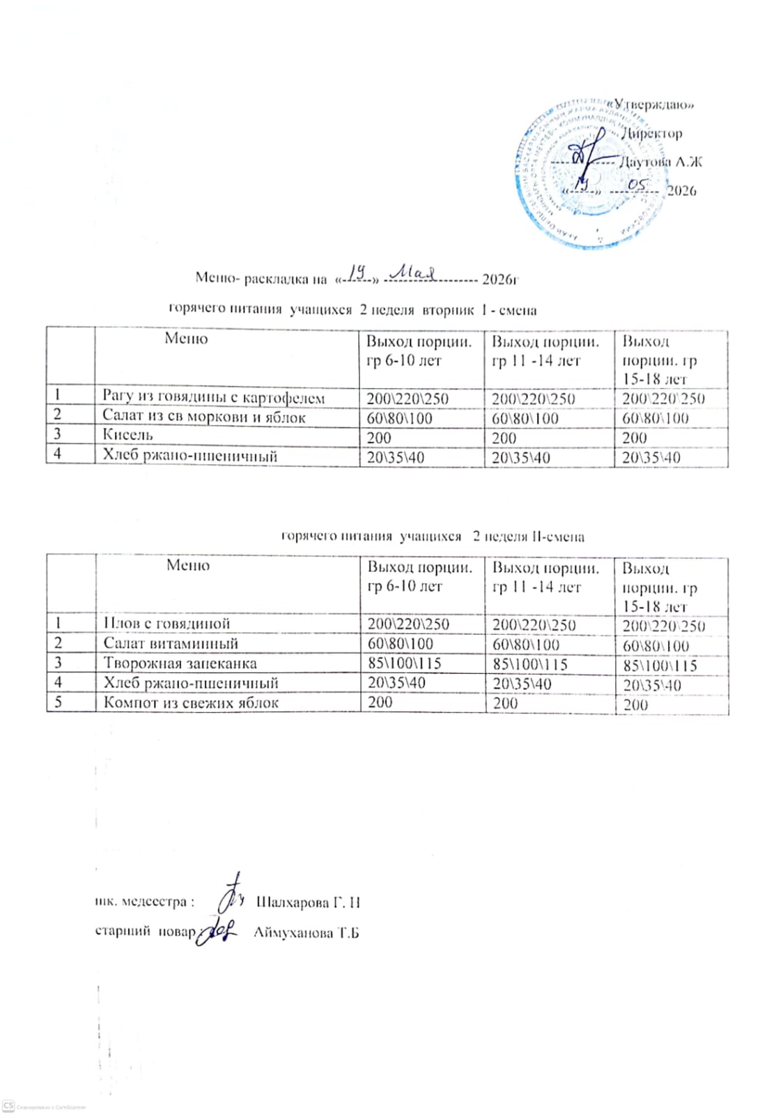Мәзір/Меню