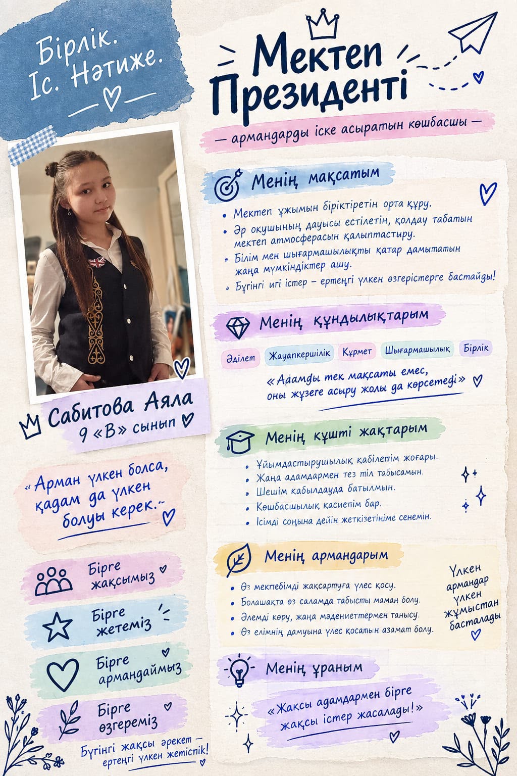 МЕКТЕП ПРЕЗИДЕНТІНЕ ҮМІТКЕР - САБИТОВА АЯЛА